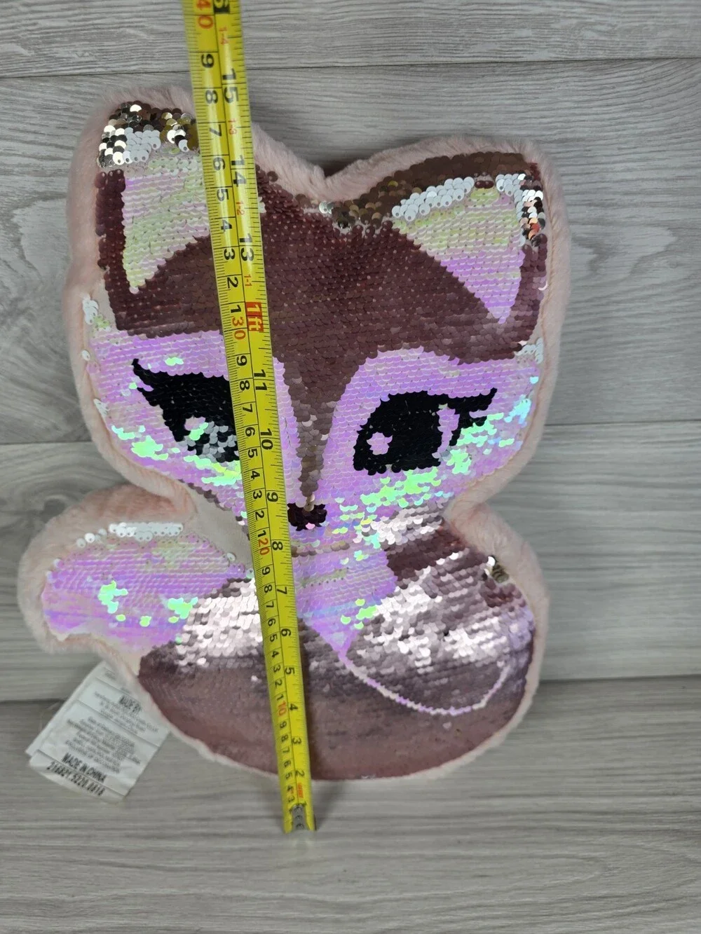 Justice Fox Flip Sequin Pink Throw Pillow Plush 15